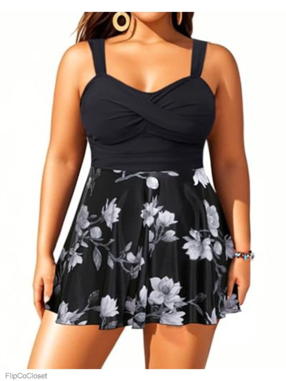 Plus Size Tummy Control Swimdress Tankini Set with Shorts